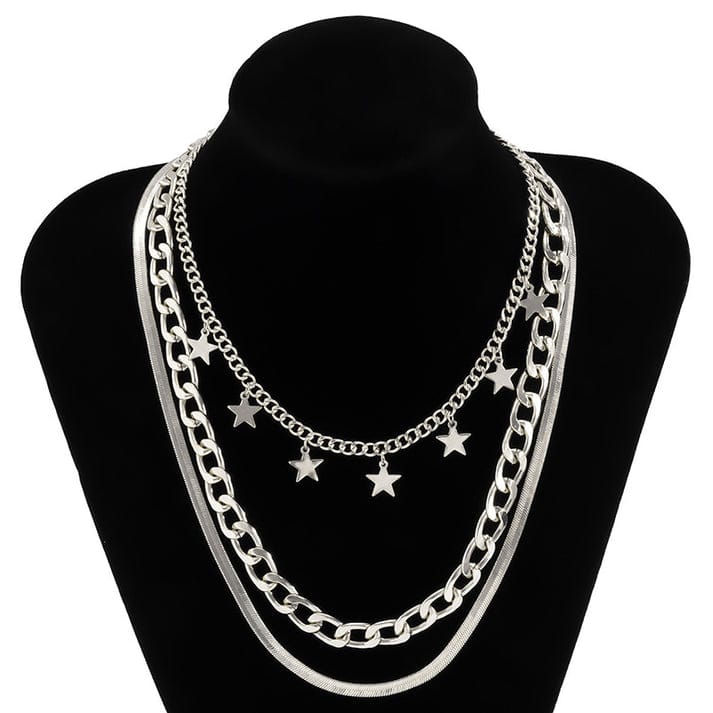 Multilayer Star Choker Necklaces for Women Punk Geometric Snake Chain