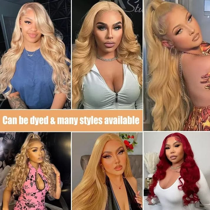 27# Honey Blond Body Wave 13x4 Lace Frontal Human Hair Wigs Brazilian Colored Loose Water Wave 13x6 HD Lace Front Wig For Women